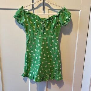 Green Floral Milk-Maid Style Dress